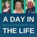 "A Day in the Life" with headshots of NJM Special Investigations Unit employees Jen, Lori, and Bob.